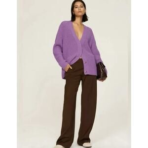 Vince Wool Alpaca Cardigan - XS Purple Oversized Chunky Knit Puff Sleeve $465